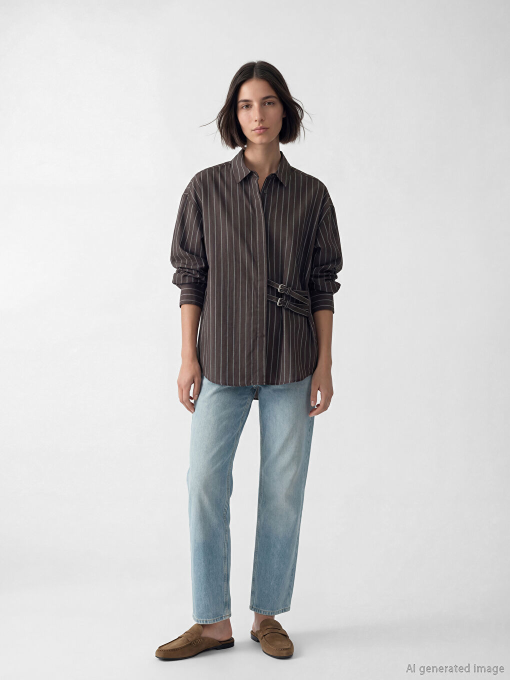 Kahverengi Çizgili Kadın Gömlek-1