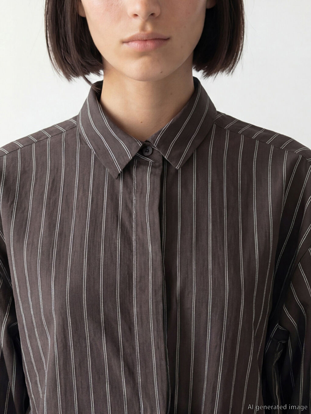 Kahverengi Çizgili Kadın Gömlek-2