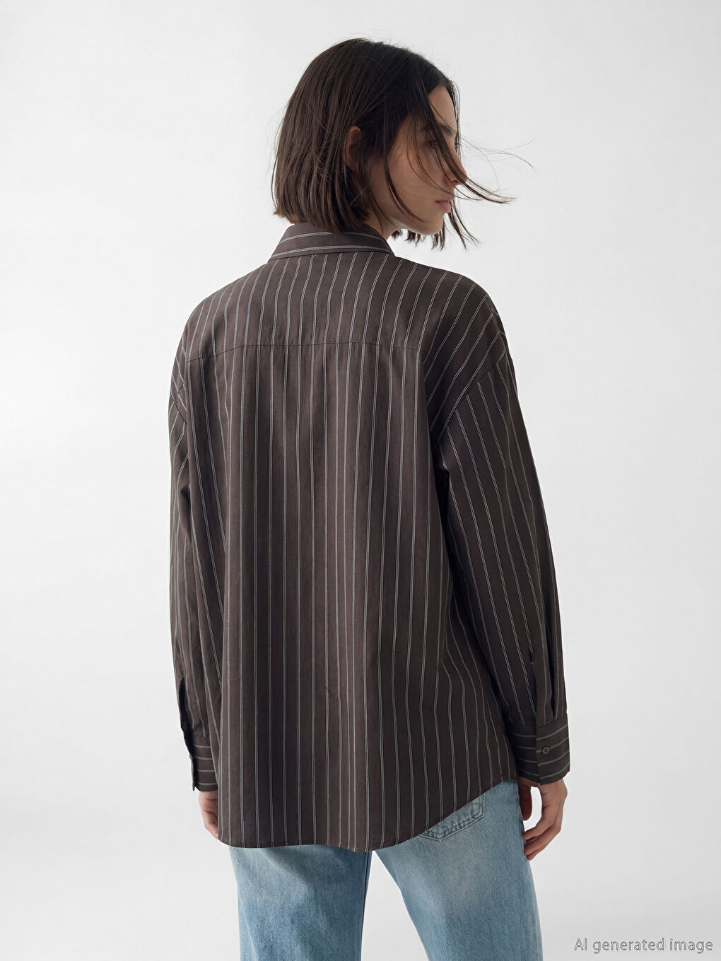 Kahverengi Çizgili Kadın Gömlek-3