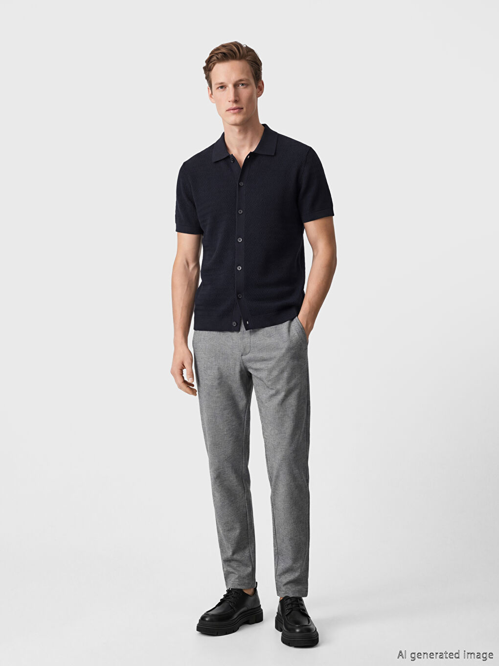 Lacivert Polo Yaka Erkek Triko Hırka-1