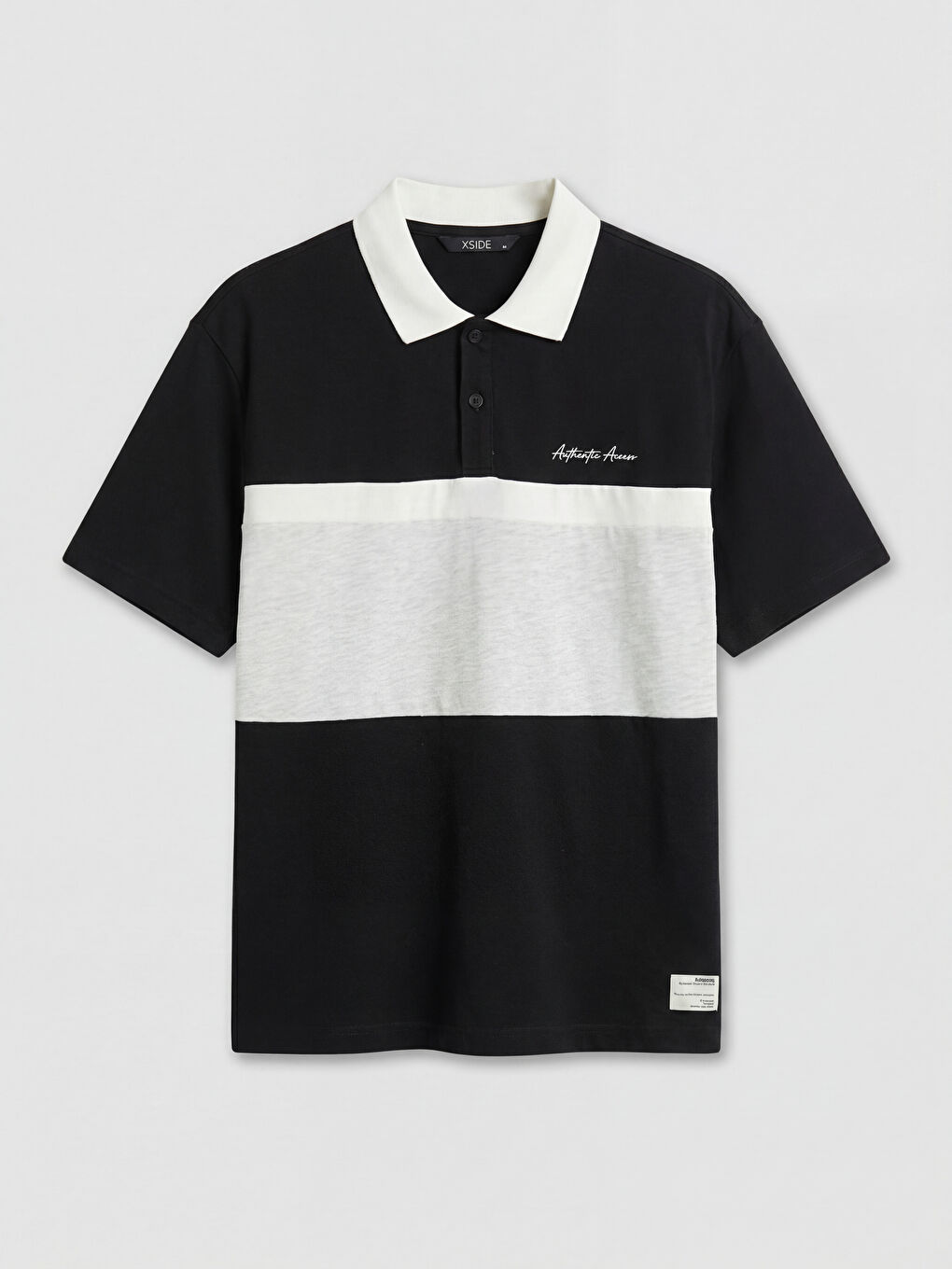 Siyah Polo Yaka Renk Bloklu Penye Erkek Tişört