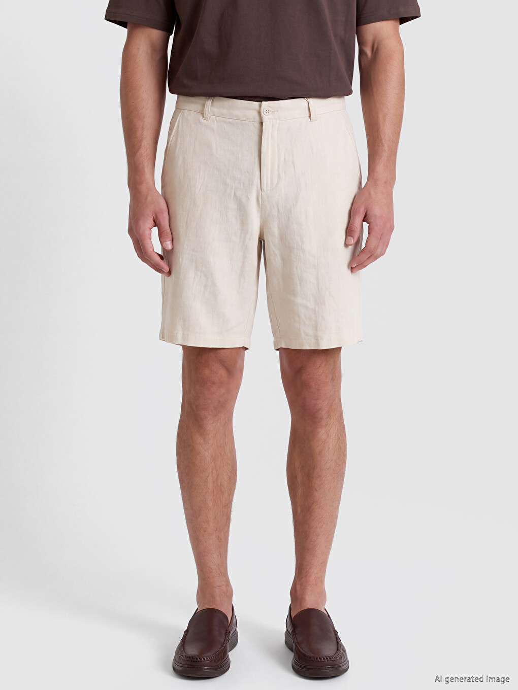 Bej Regular Fit Keten Karışımlı Erkek Şort-1