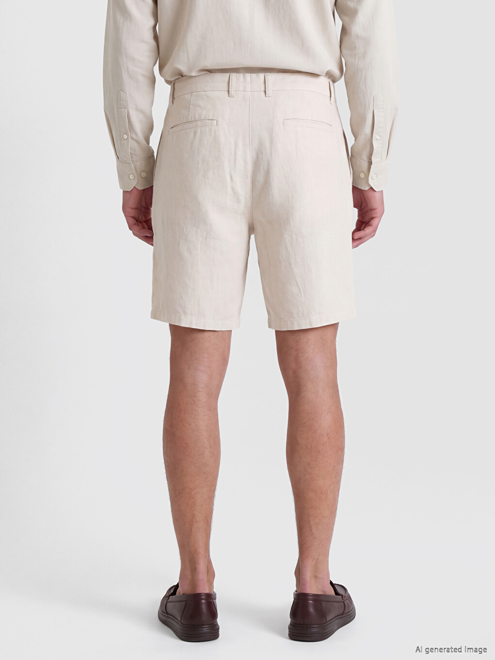 Bej Regular Fit Keten Karışımlı Erkek Şort-3