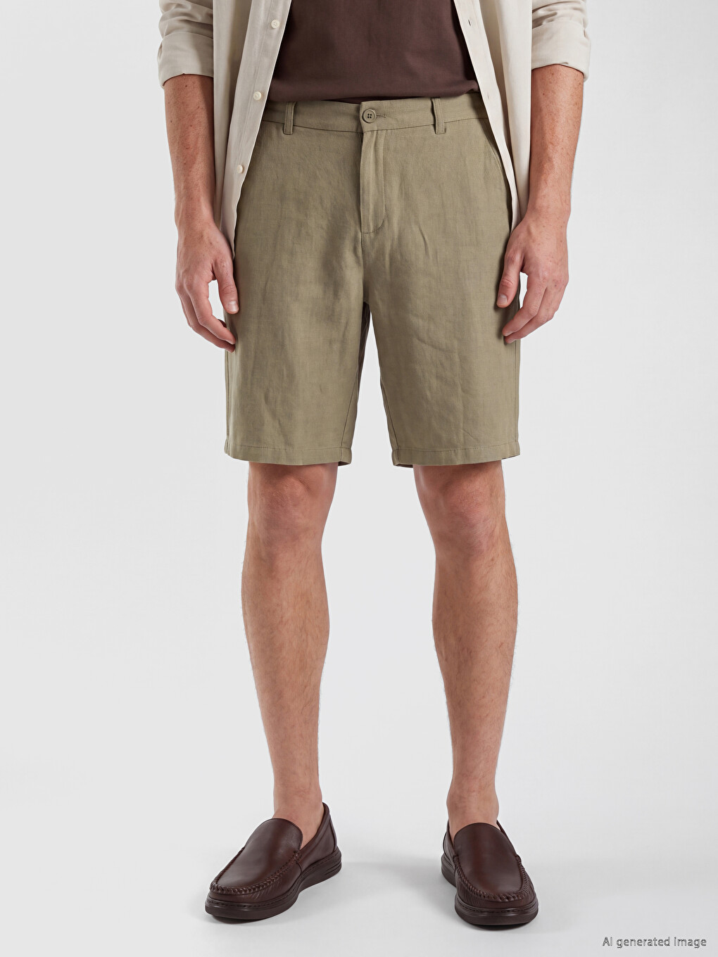 Yeşil Regular Fit Keten Karışımlı Erkek Şort-1