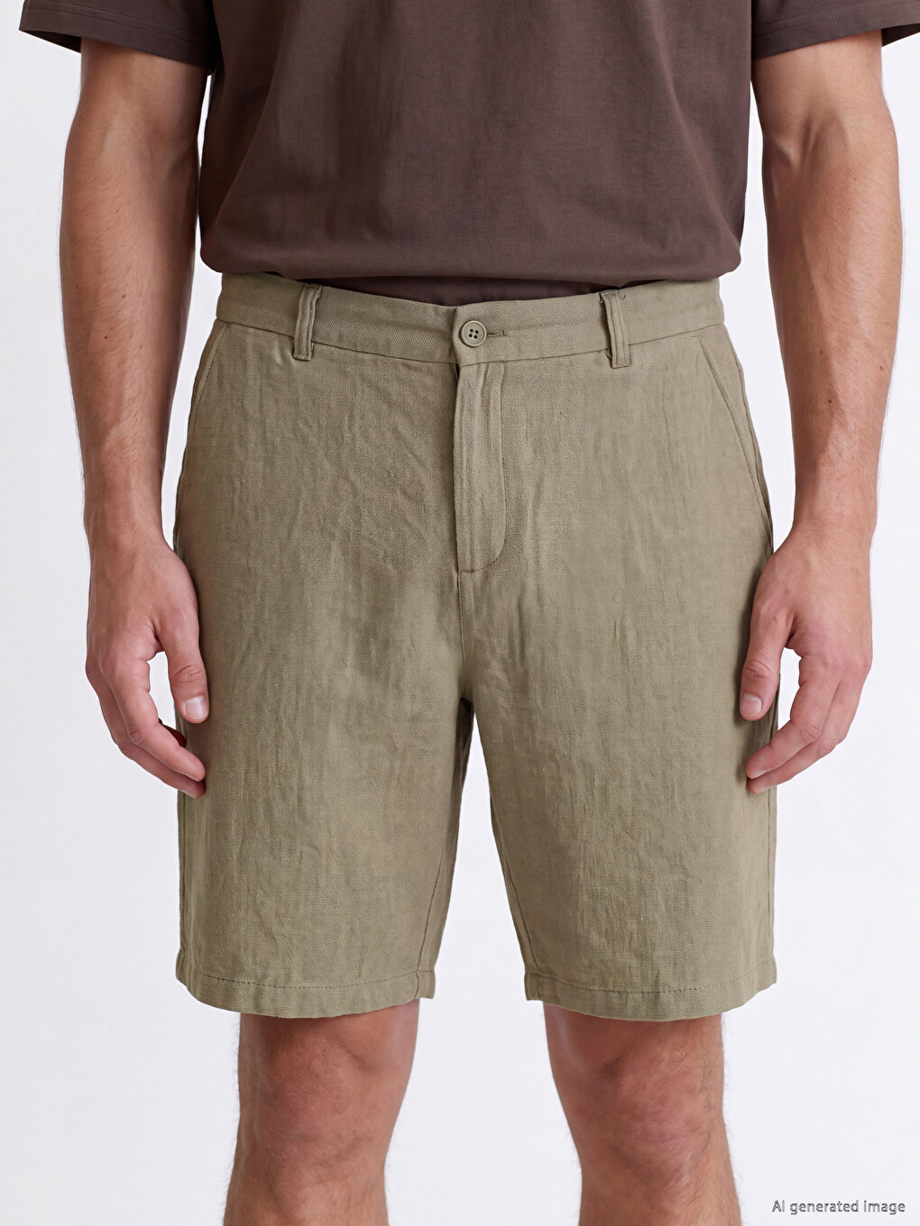Yeşil Regular Fit Keten Karışımlı Erkek Şort-2