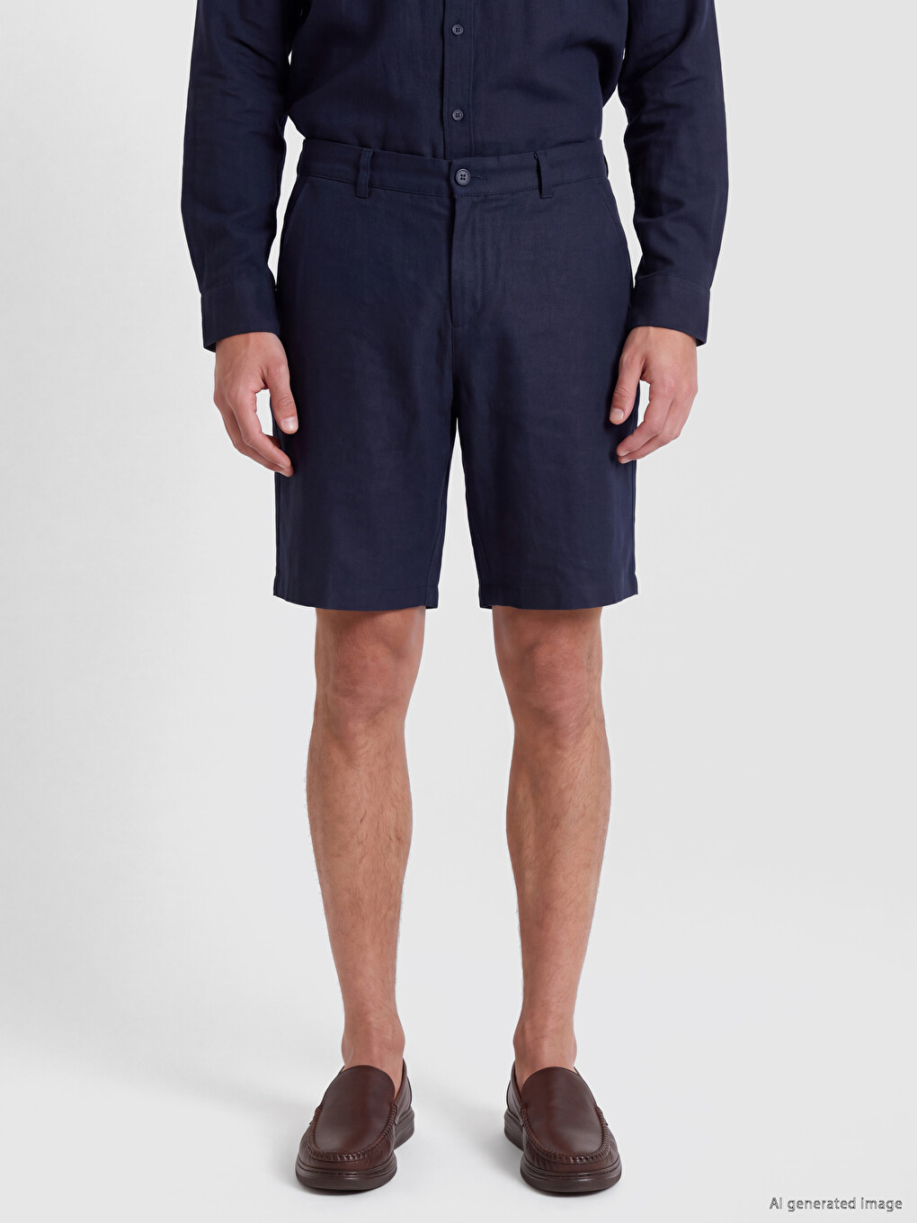 Lacivert Regular Fit Keten Karışımlı Erkek Şort-1