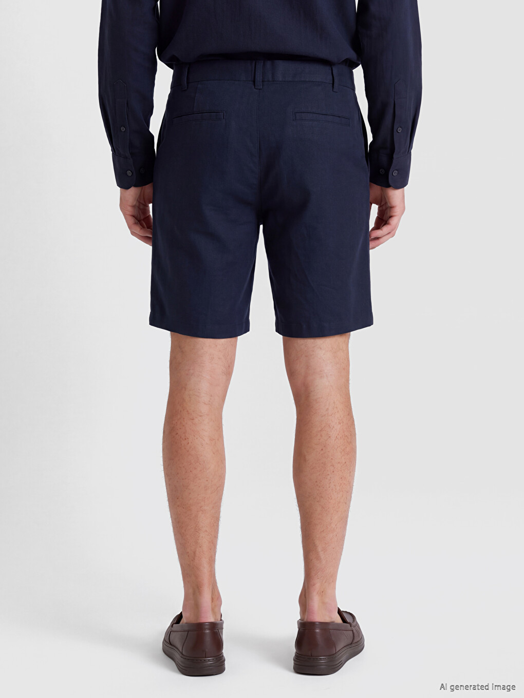 Lacivert Regular Fit Keten Karışımlı Erkek Şort-3