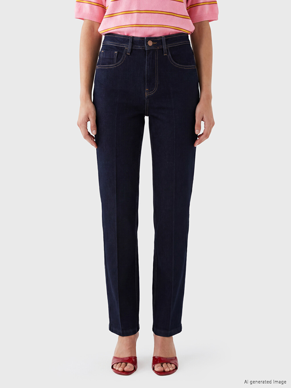 Yüksek Bel Slim Fit Kadın Jean Pantolon-1