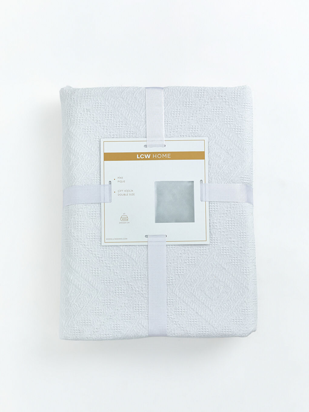 Ekru Geometrik Desenli Çift Kişilik Pike-2