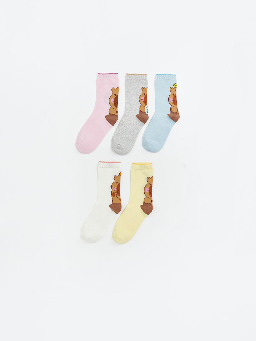 Pembe Desenli Kız Çocuk Soket Çorap 5'li