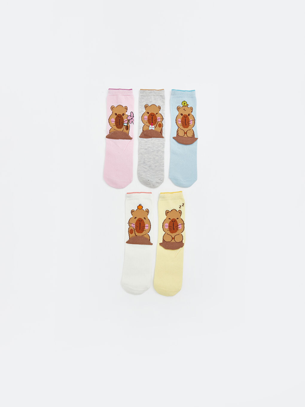 Pembe Desenli Kız Çocuk Soket Çorap 5'li-1