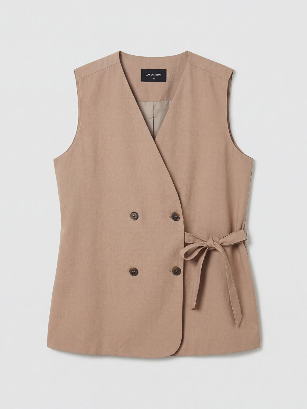 Bej Kruvaze Yaka Kadın Klasik Yelek