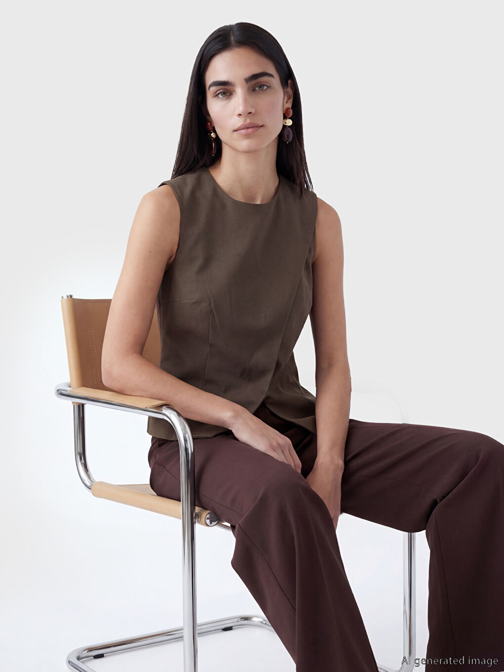 Kahverengi Bisiklet Yaka Kadın Klasik Yelek