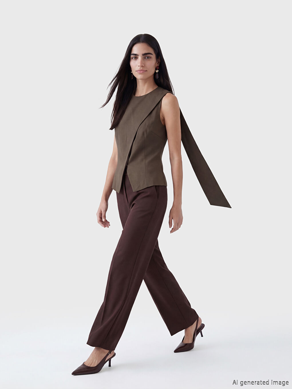 Kahverengi Bisiklet Yaka Kadın Klasik Yelek-1