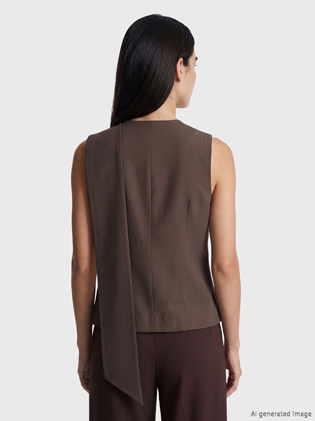 Kahverengi Bisiklet Yaka Kadın Klasik Yelek-3