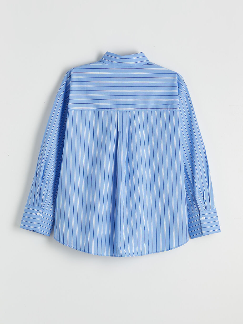 Mavi Çizgili Oversize Poplin Kadın Gömlek-1