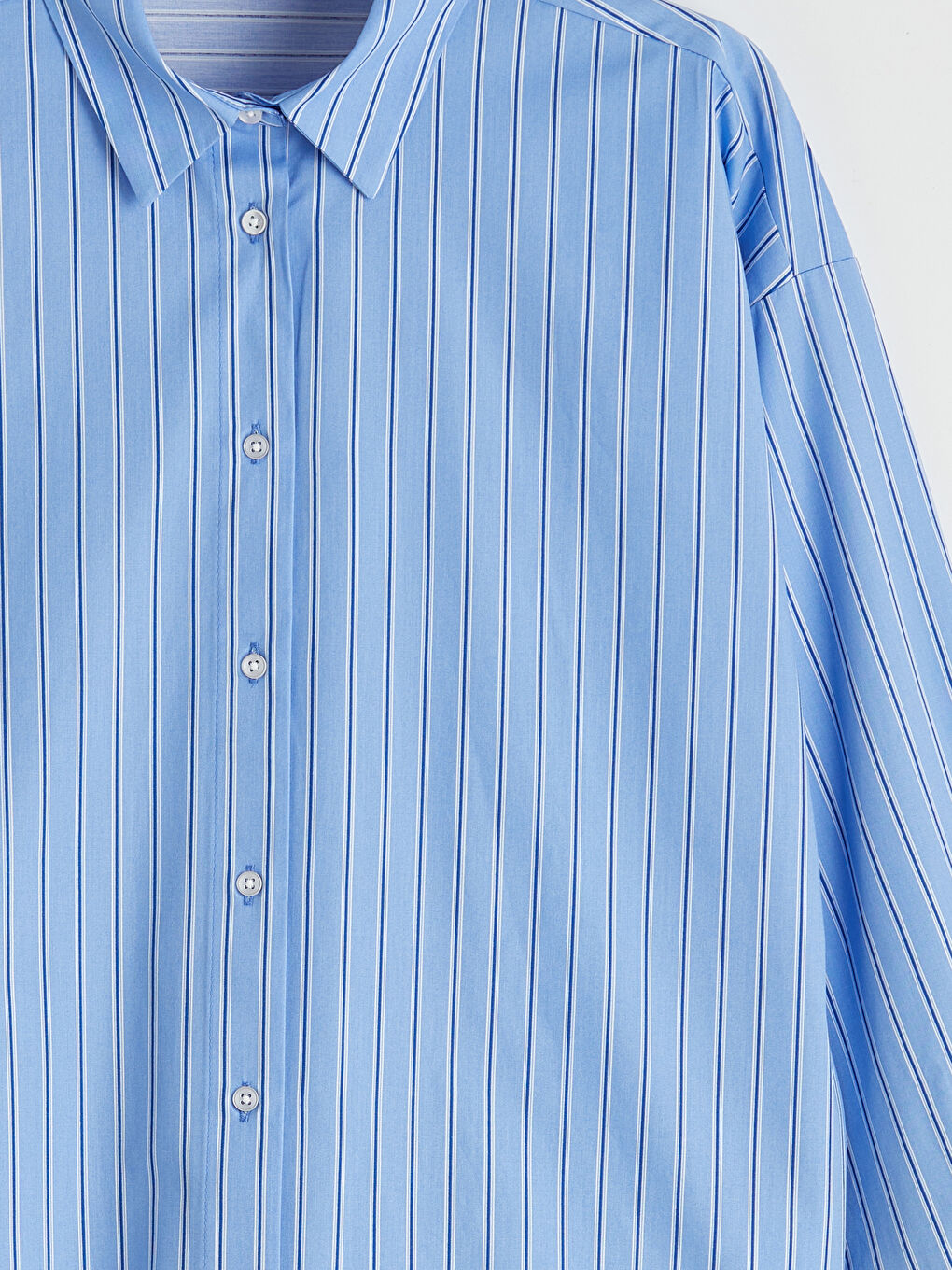 Mavi Çizgili Oversize Poplin Kadın Gömlek-2