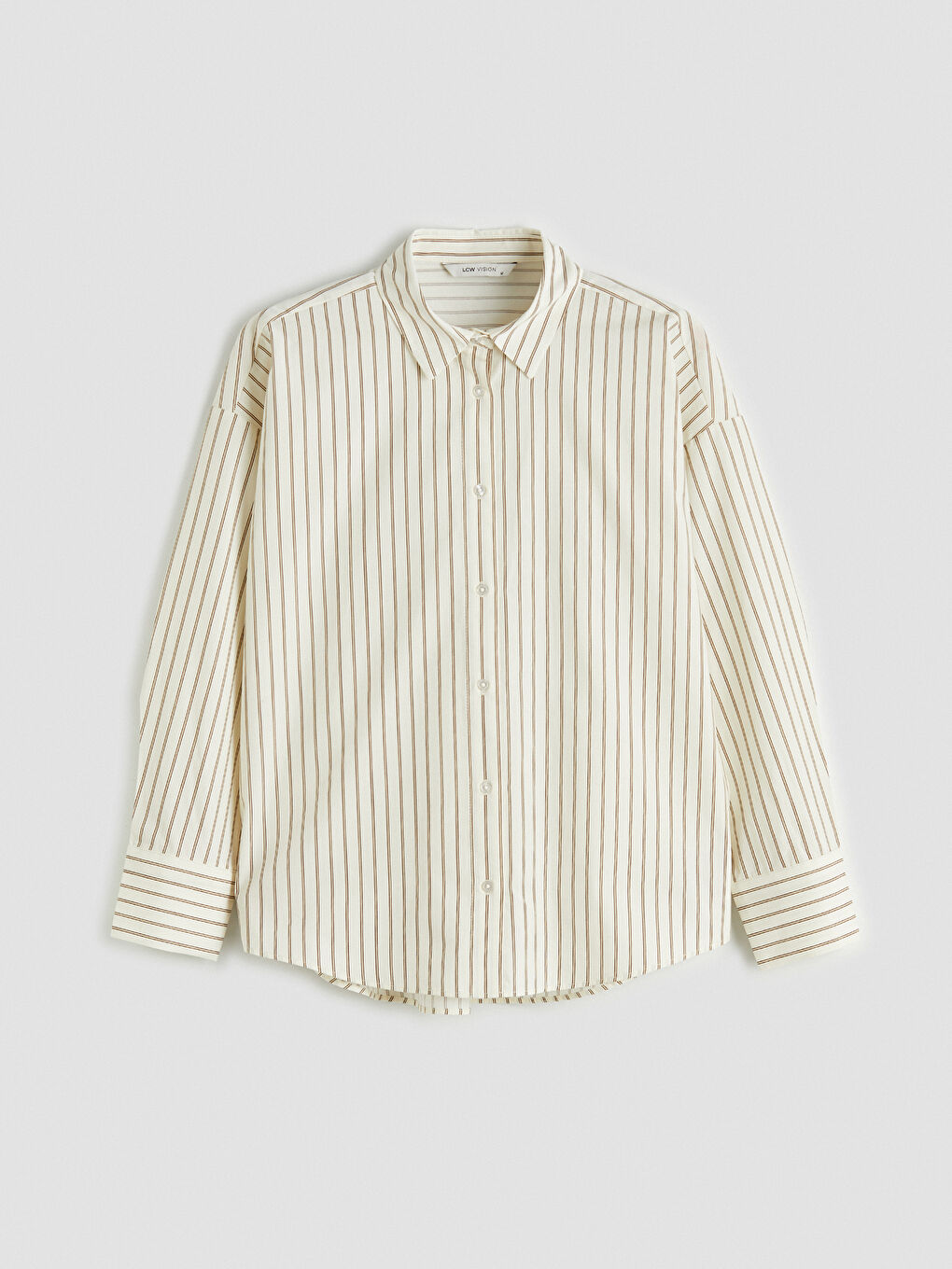 Ekru Çizgili Oversize Poplin Kadın Gömlek-4