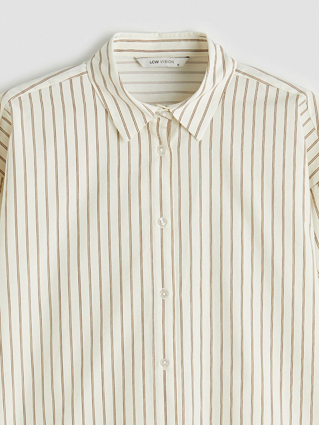 Ekru Çizgili Oversize Poplin Kadın Gömlek-5