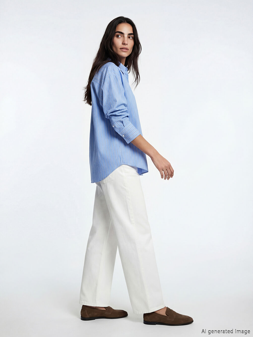 Striped Oversize Poplin Women's Shirt-2