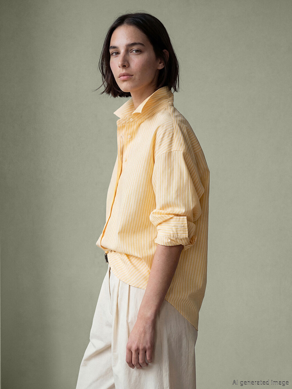 Sarı Çizgili Oversize Poplin Kadın Gömlek