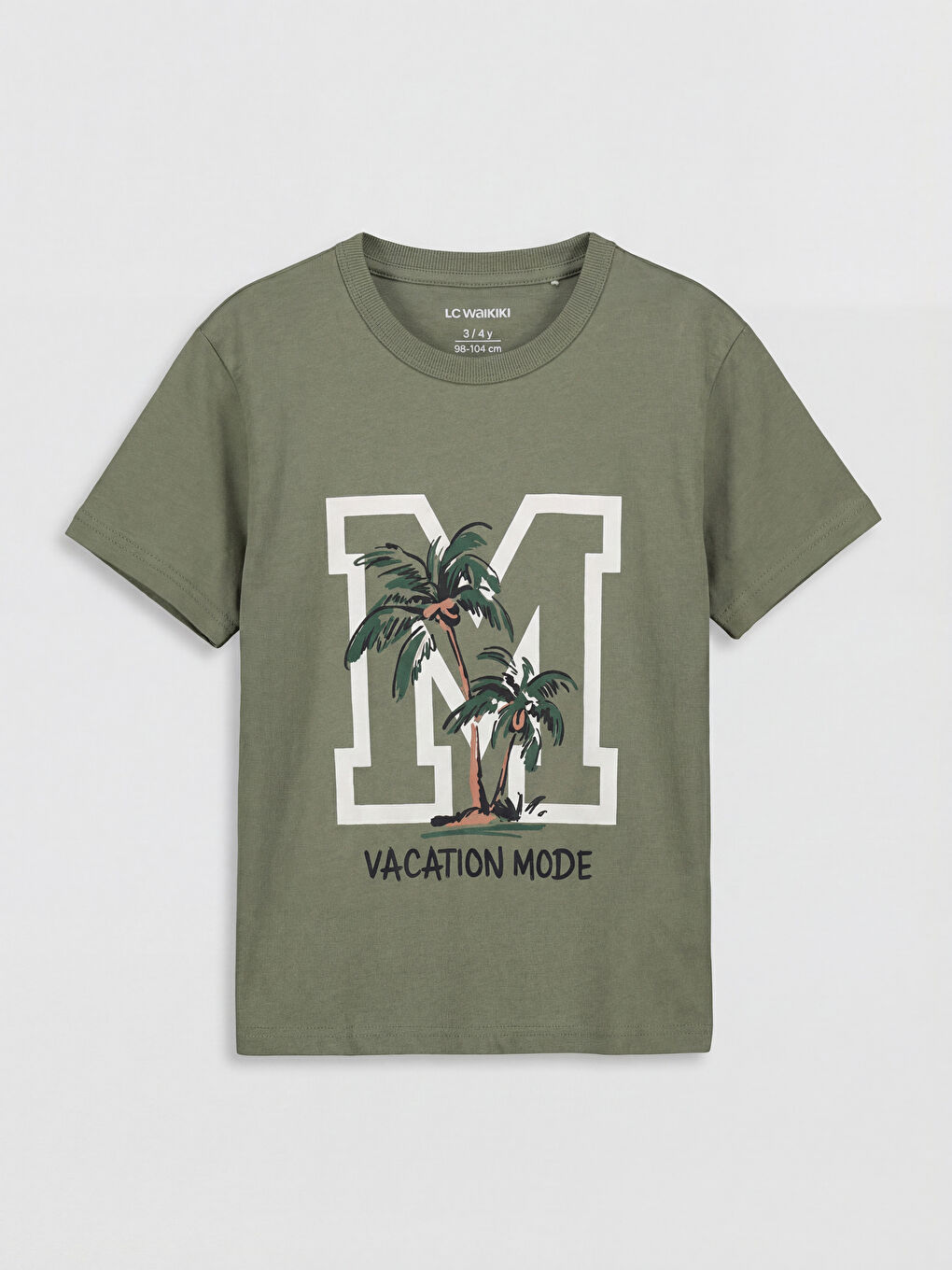 Haki Bisiklet Yaka Baskılı Erkek Çocuk Tişört
