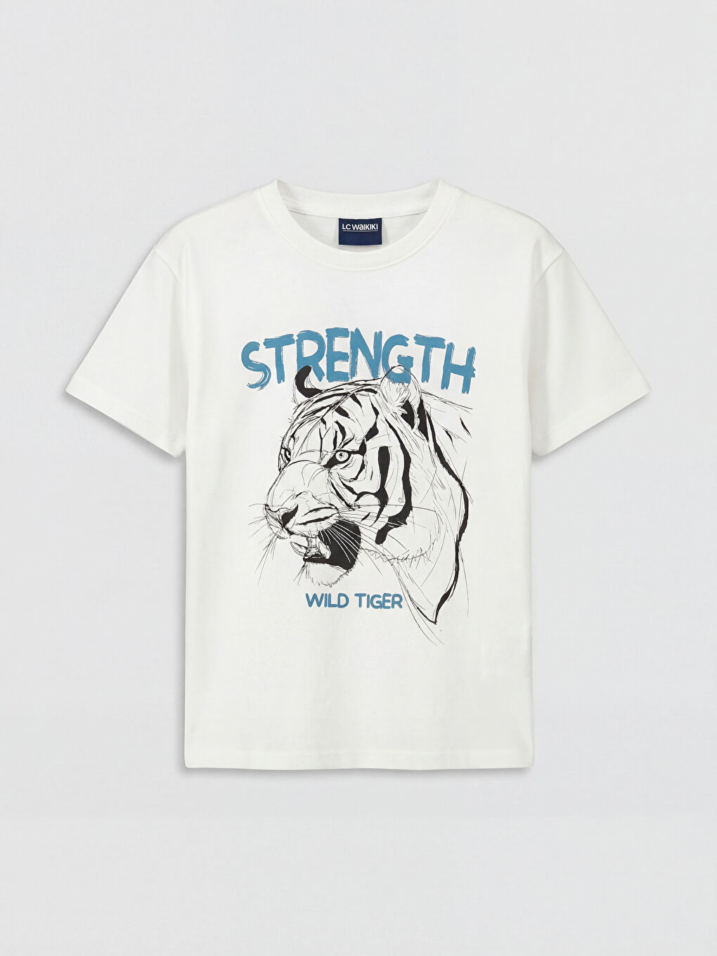 Ekru Bisiklet Yaka Baskılı Erkek Çocuk Tişört-1