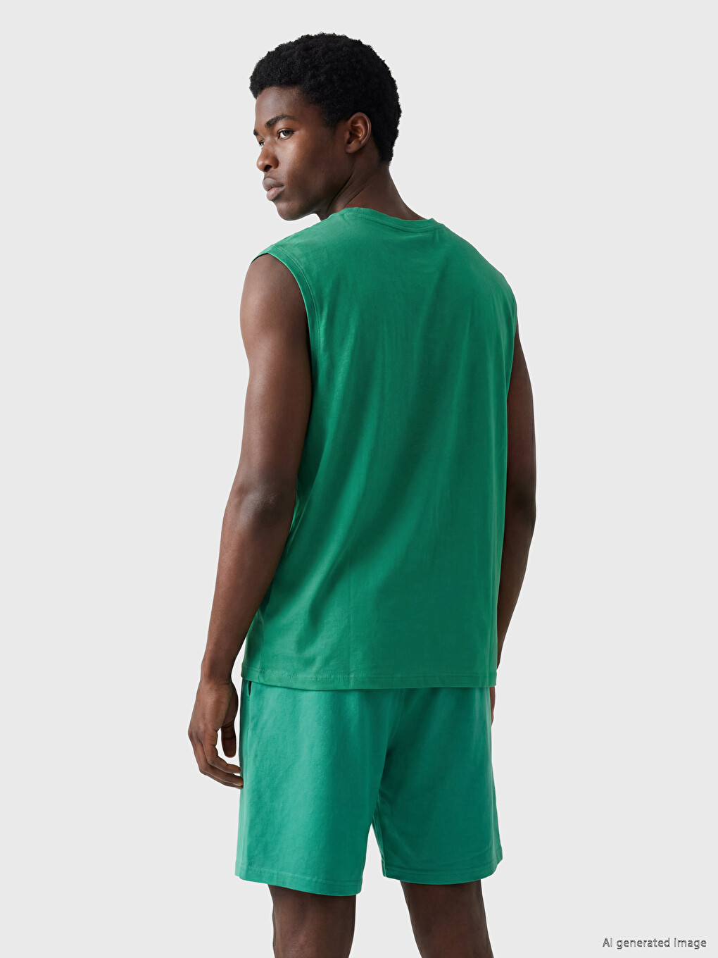 Yeşil Relaxed Fit Bisiklet Yaka Penye Erkek Tişört-3