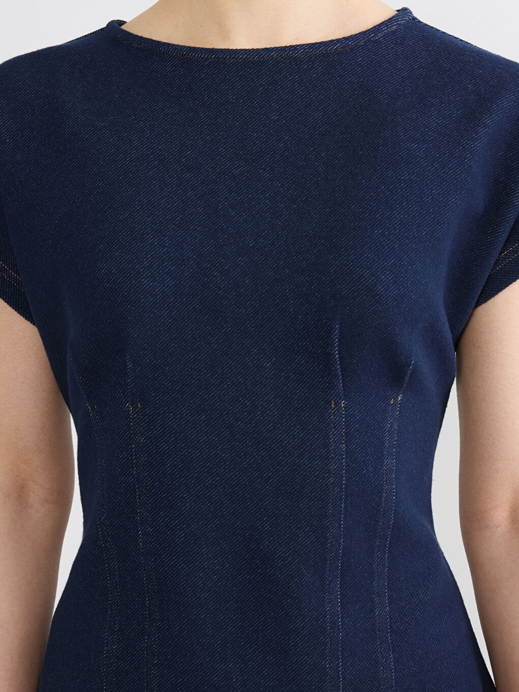 İndigo Bisiklet Yaka Peplum Jean Bluz-3