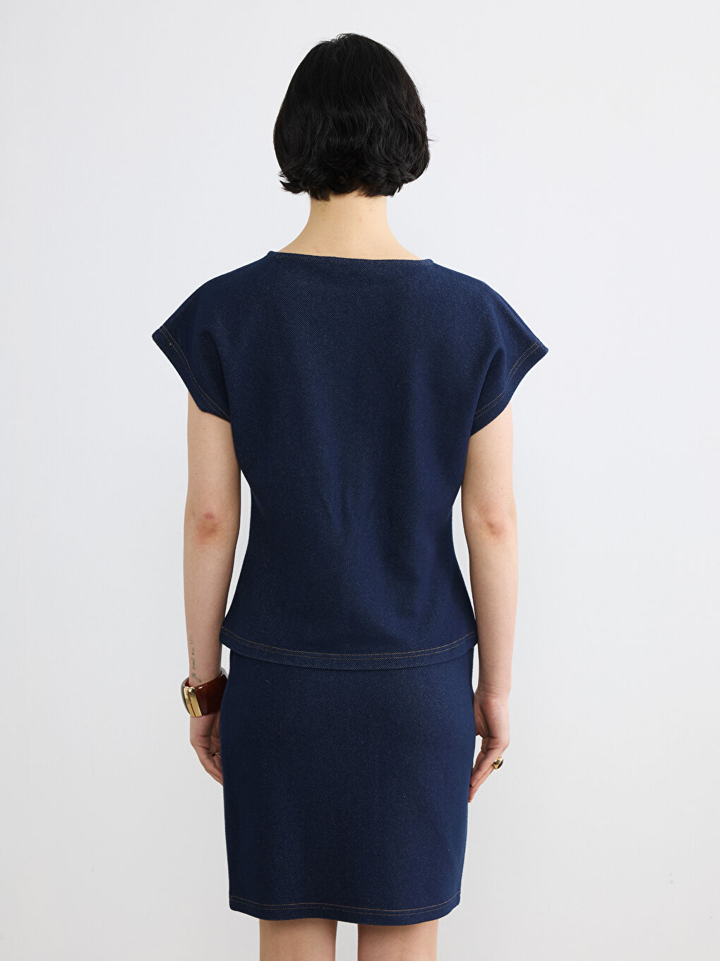 İndigo Bisiklet Yaka Peplum Jean Bluz-4