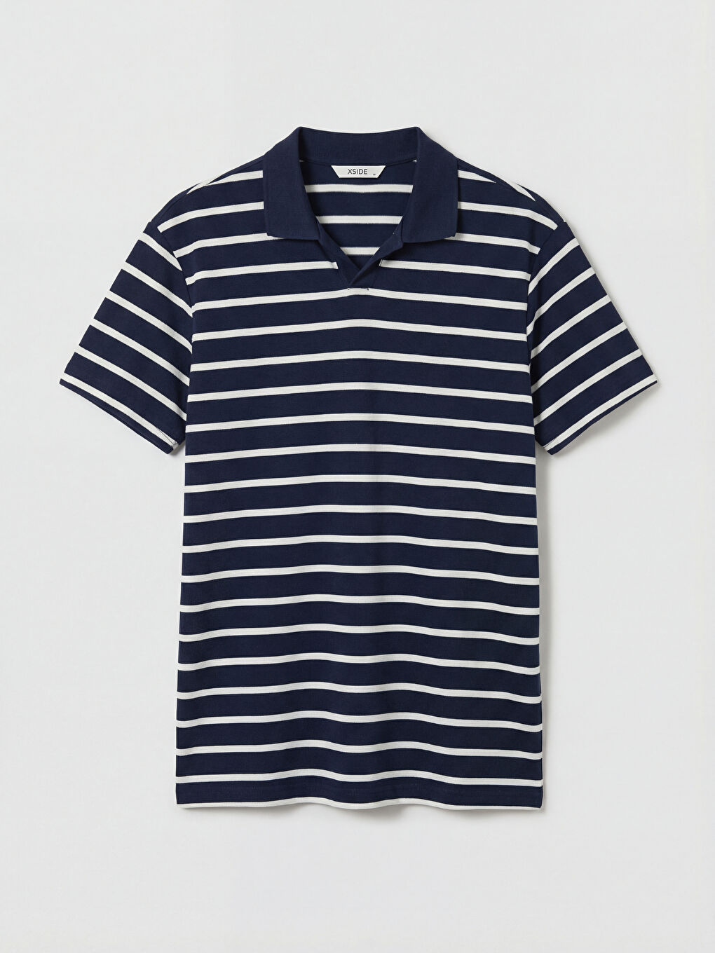 Lacivert Bol Fit Çizgili Polo Yaka Erkek Tişört-4
