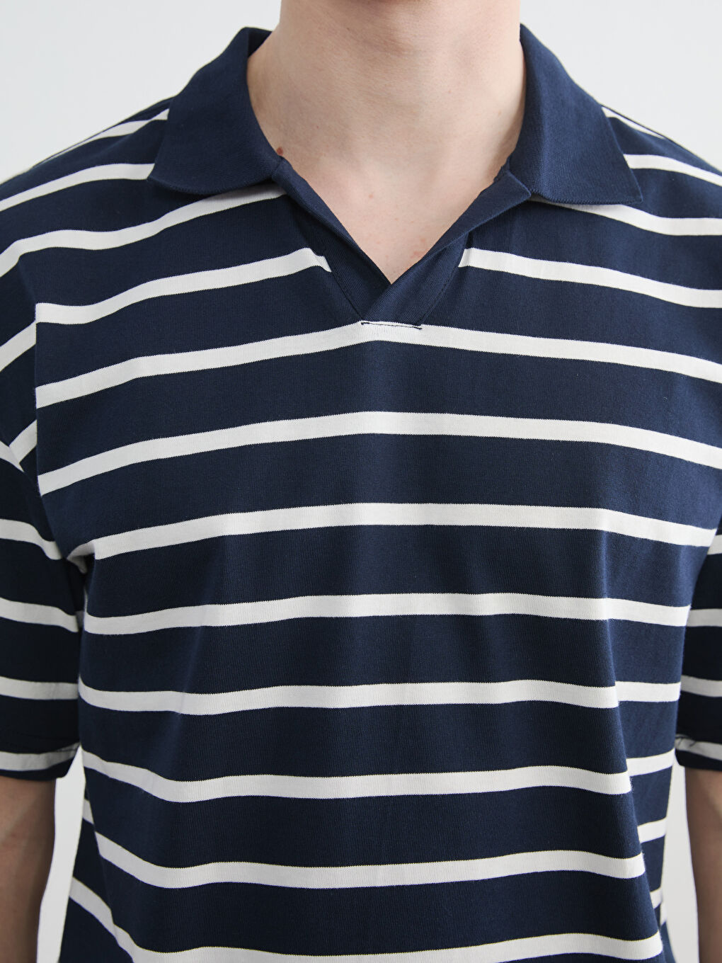Lacivert Bol Fit Çizgili Polo Yaka Erkek Tişört-2