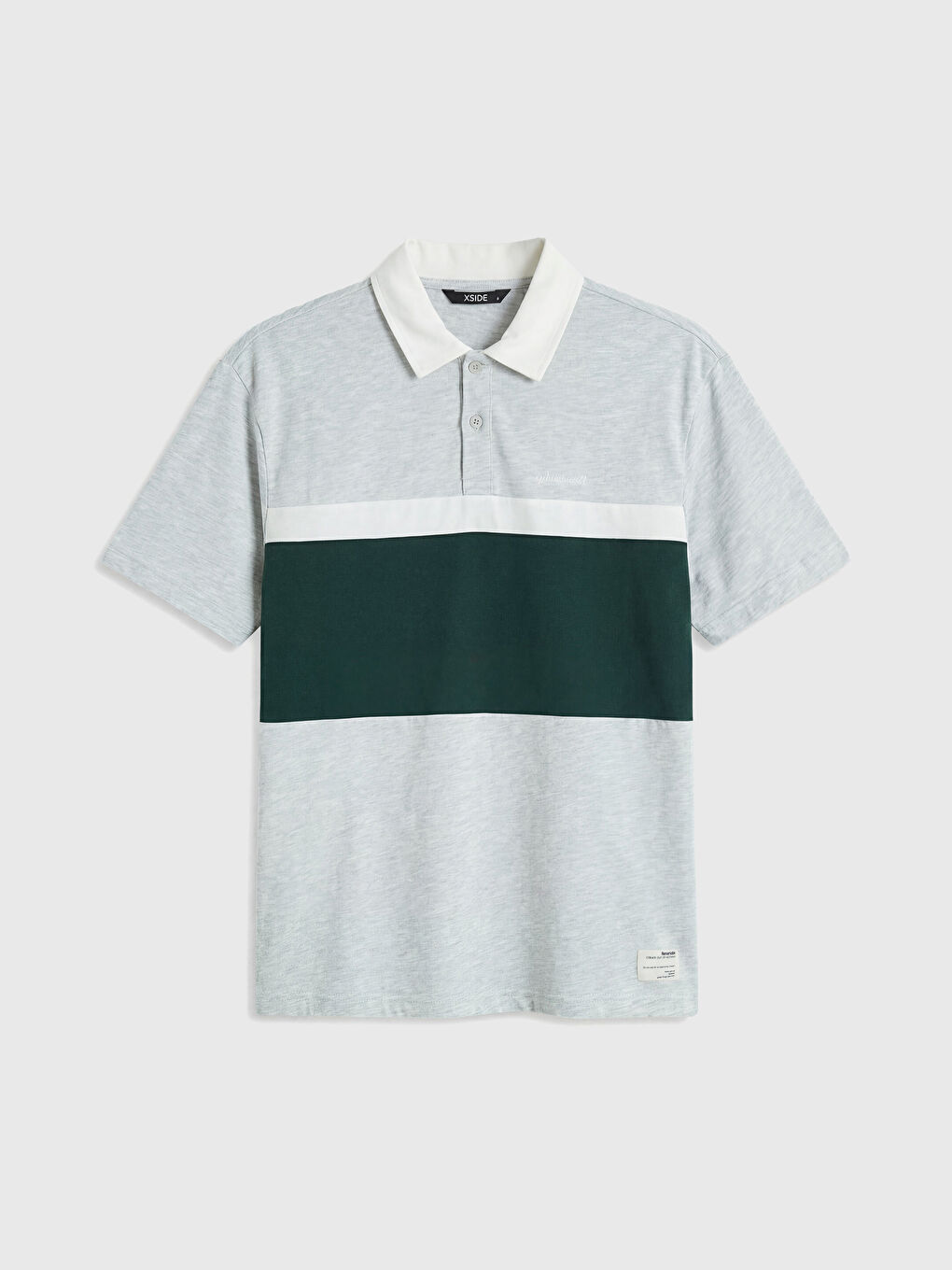 Gri Polo Yaka Renk Bloklu Erkek Tişört