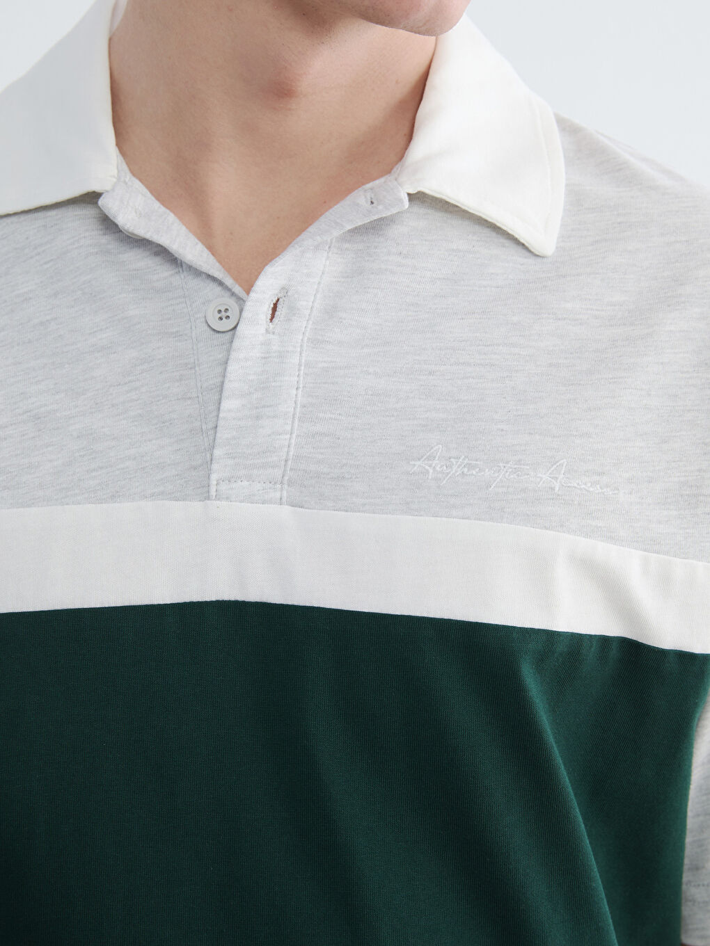 Gri Polo Yaka Renk Bloklu Erkek Tişört-2