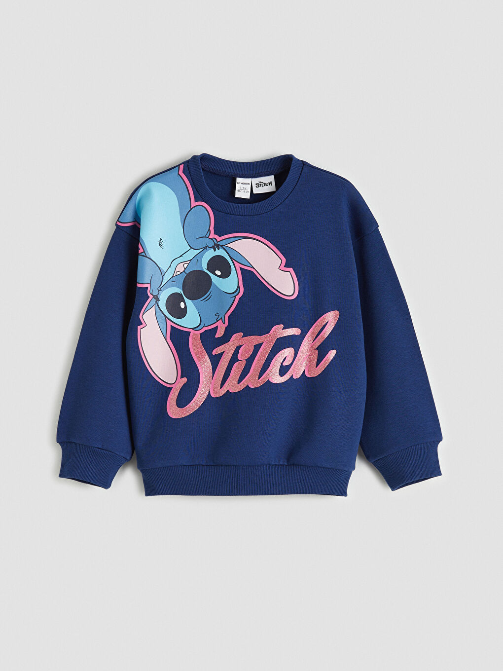 Lacivert Stitch Baskılı Kız Çocuk Sweatshirt ve İspanyol Paça Tayt-1