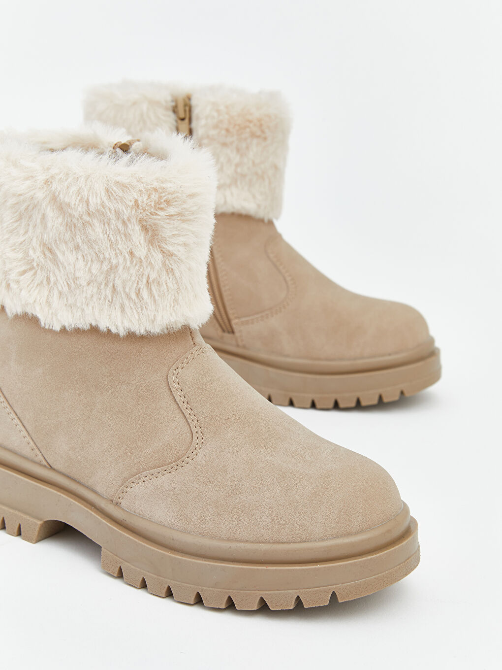 Kahverengi Fermuarlı Pelüş Detaylı Kız Çocuk Bot-2