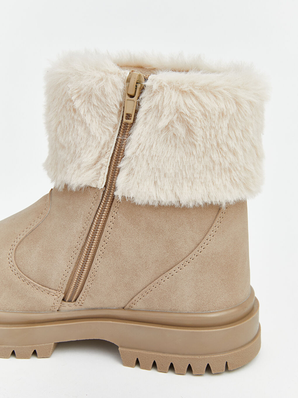 Kahverengi Fermuarlı Pelüş Detaylı Kız Çocuk Bot-5