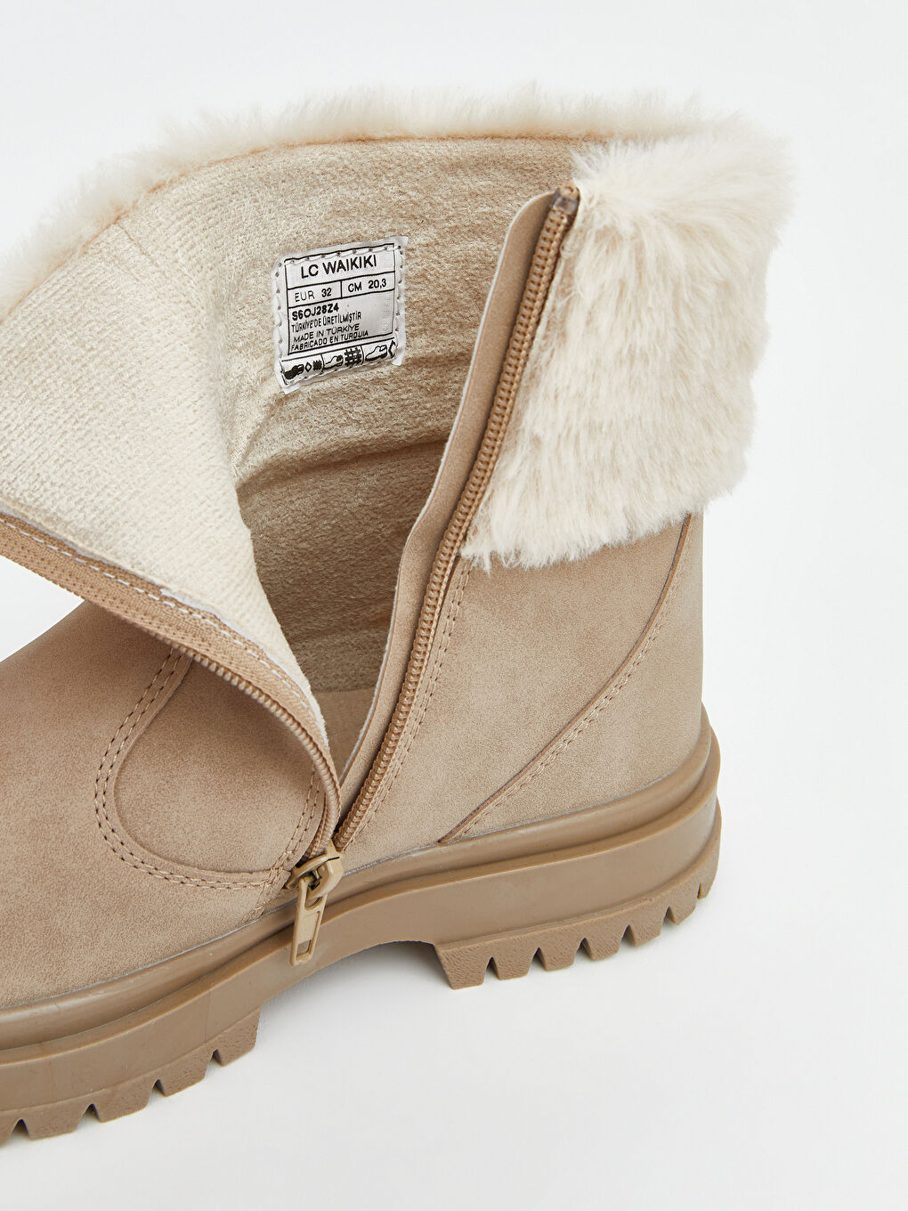 Kahverengi Fermuarlı Pelüş Detaylı Kız Çocuk Bot-6