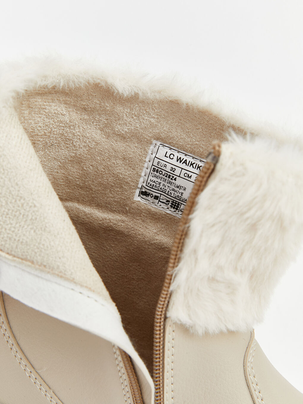 Bej Fermuarlı Pelüş Detaylı Kız Çocuk Bot-5