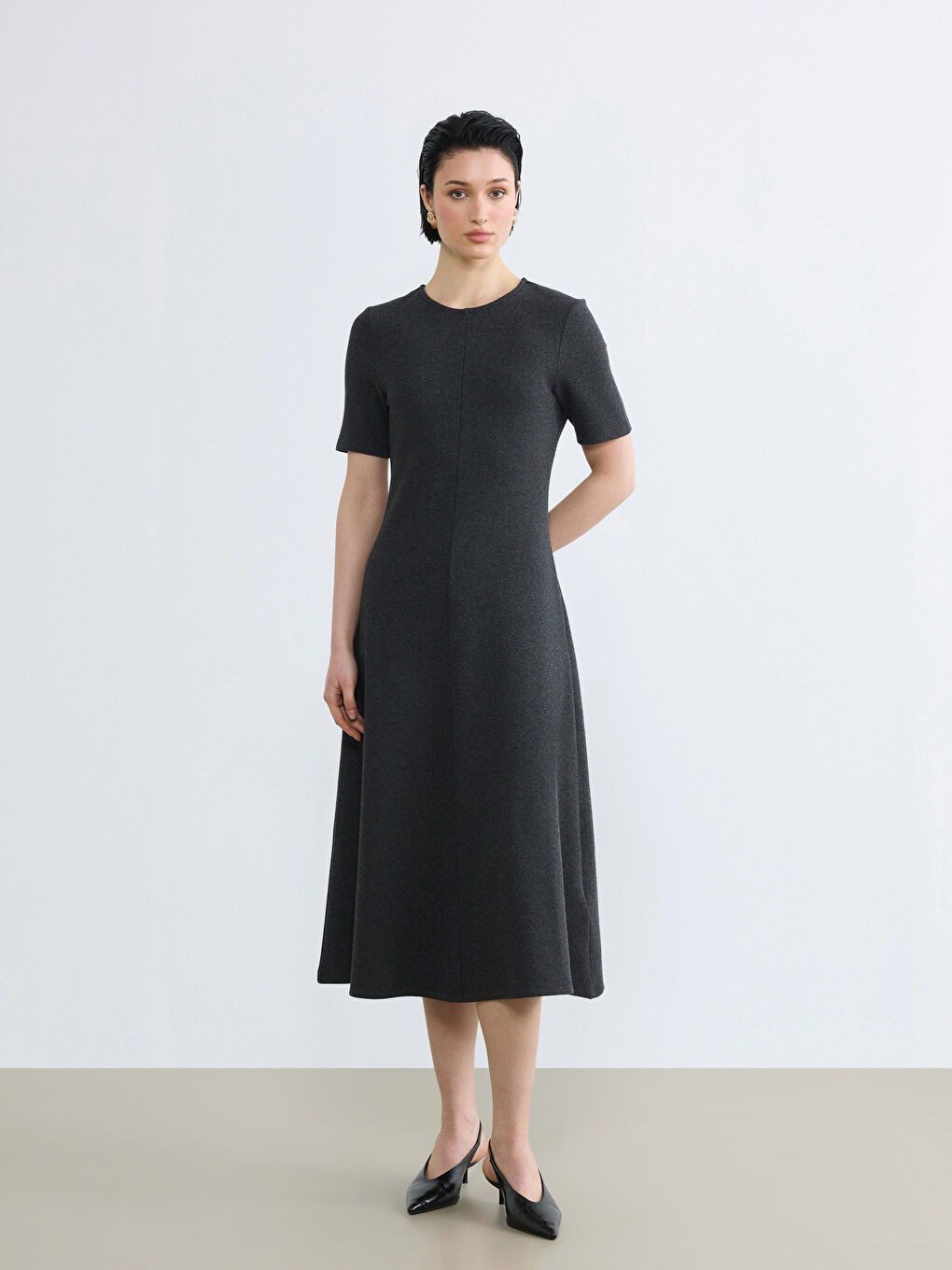 Antrasit Bisiklet Yaka A Kesim Elbise-1