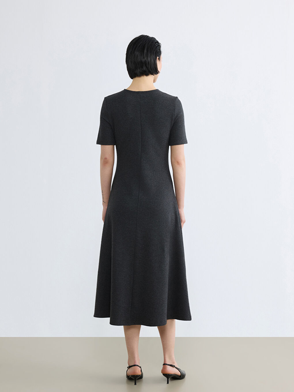 Antrasit Bisiklet Yaka A Kesim Elbise-3