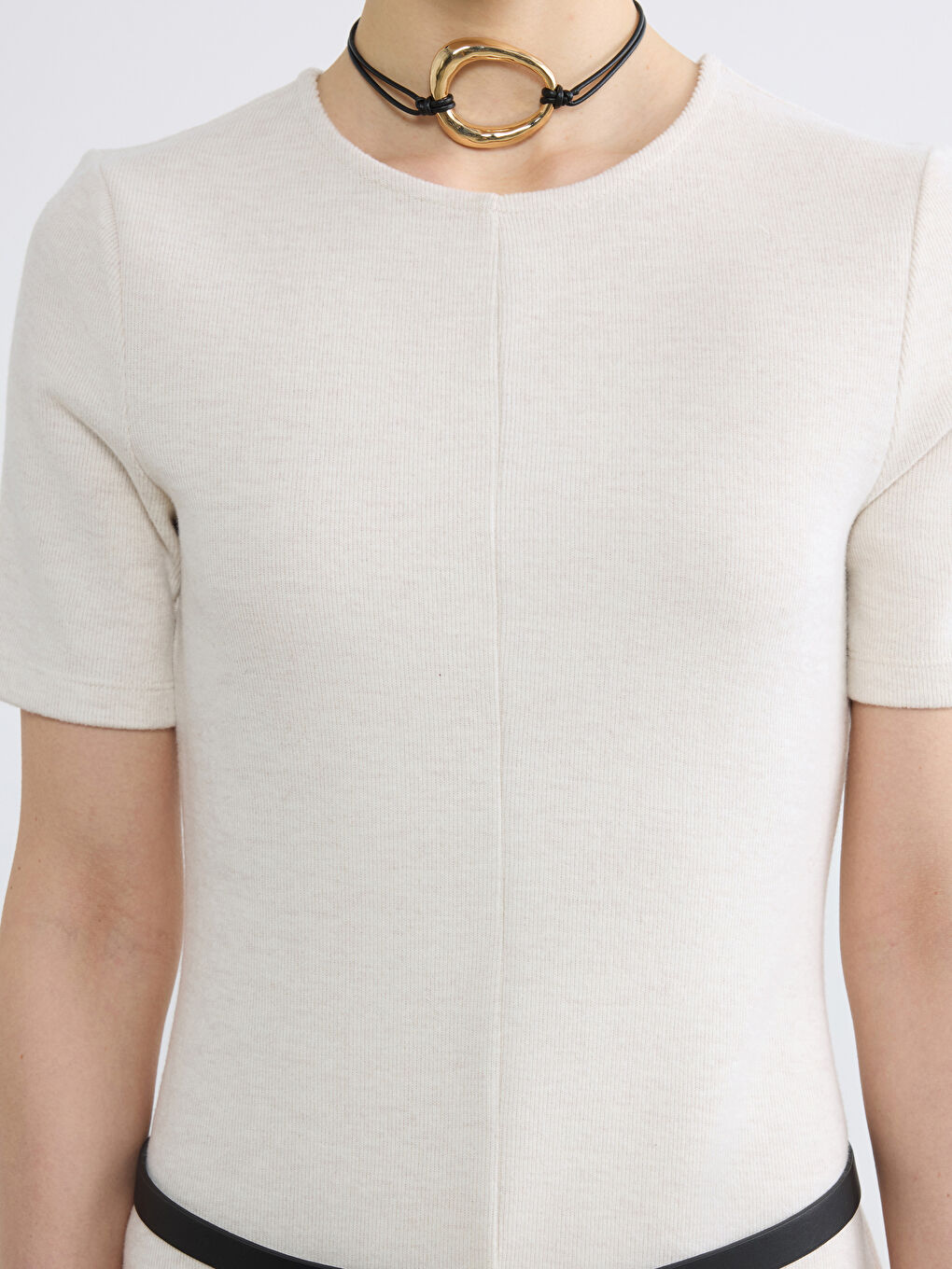 Ekru Bisiklet Yaka A Kesim Elbise-2