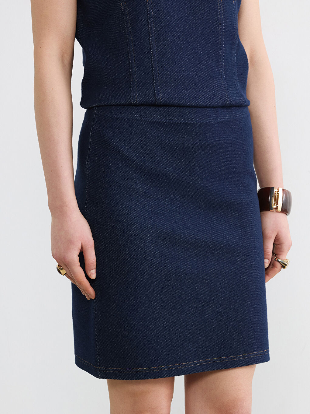 İndigo Dar Fit Mini Etek-3