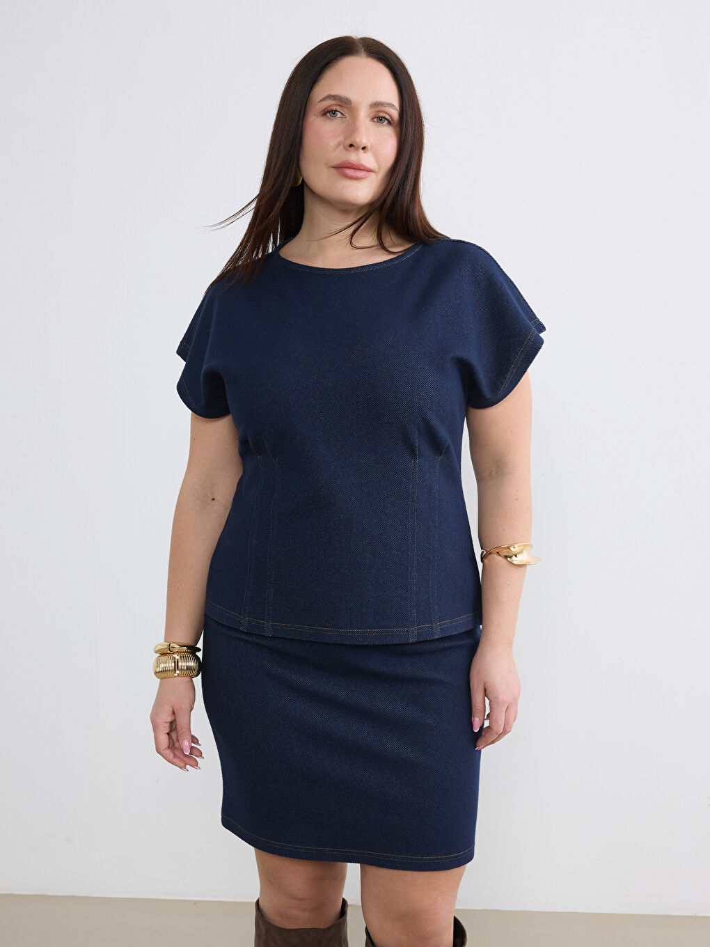 İndigo Dar Fit Mini Etek-1