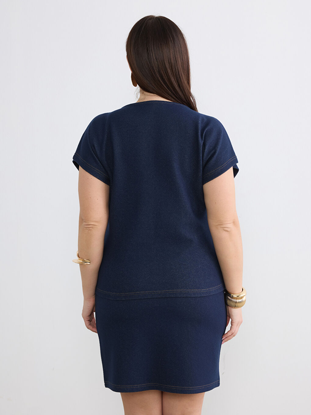 İndigo Dar Fit Mini Etek-7