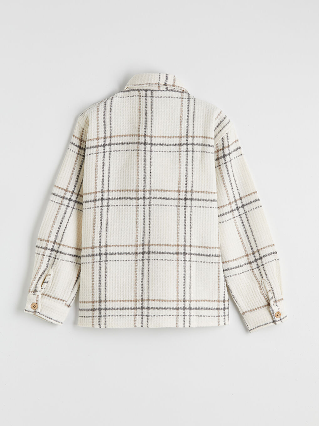 Ekru Ekose Uzun Kollu Erkek Çocuk Gömlek-1