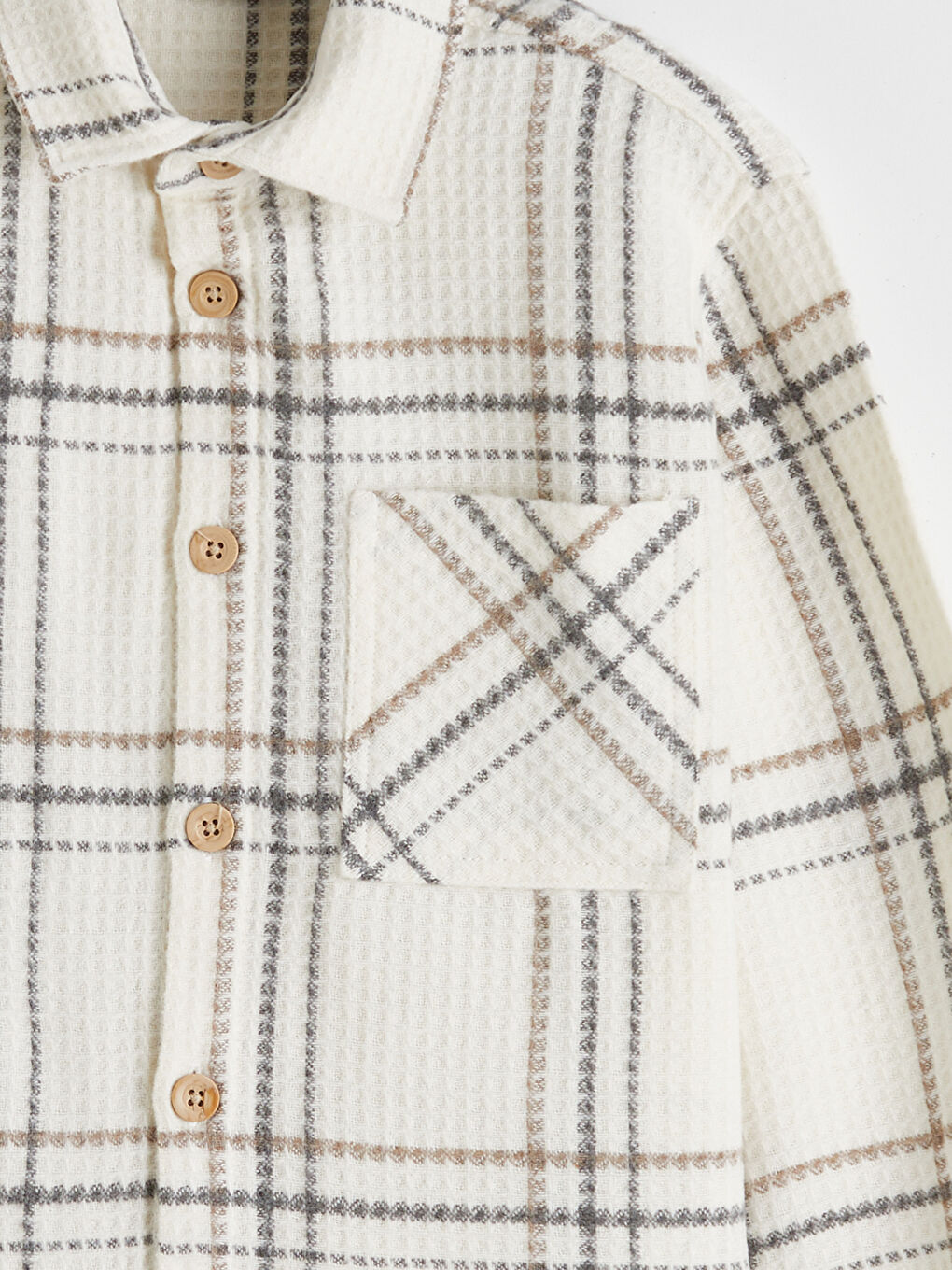 Ekru Ekose Uzun Kollu Erkek Çocuk Gömlek-2