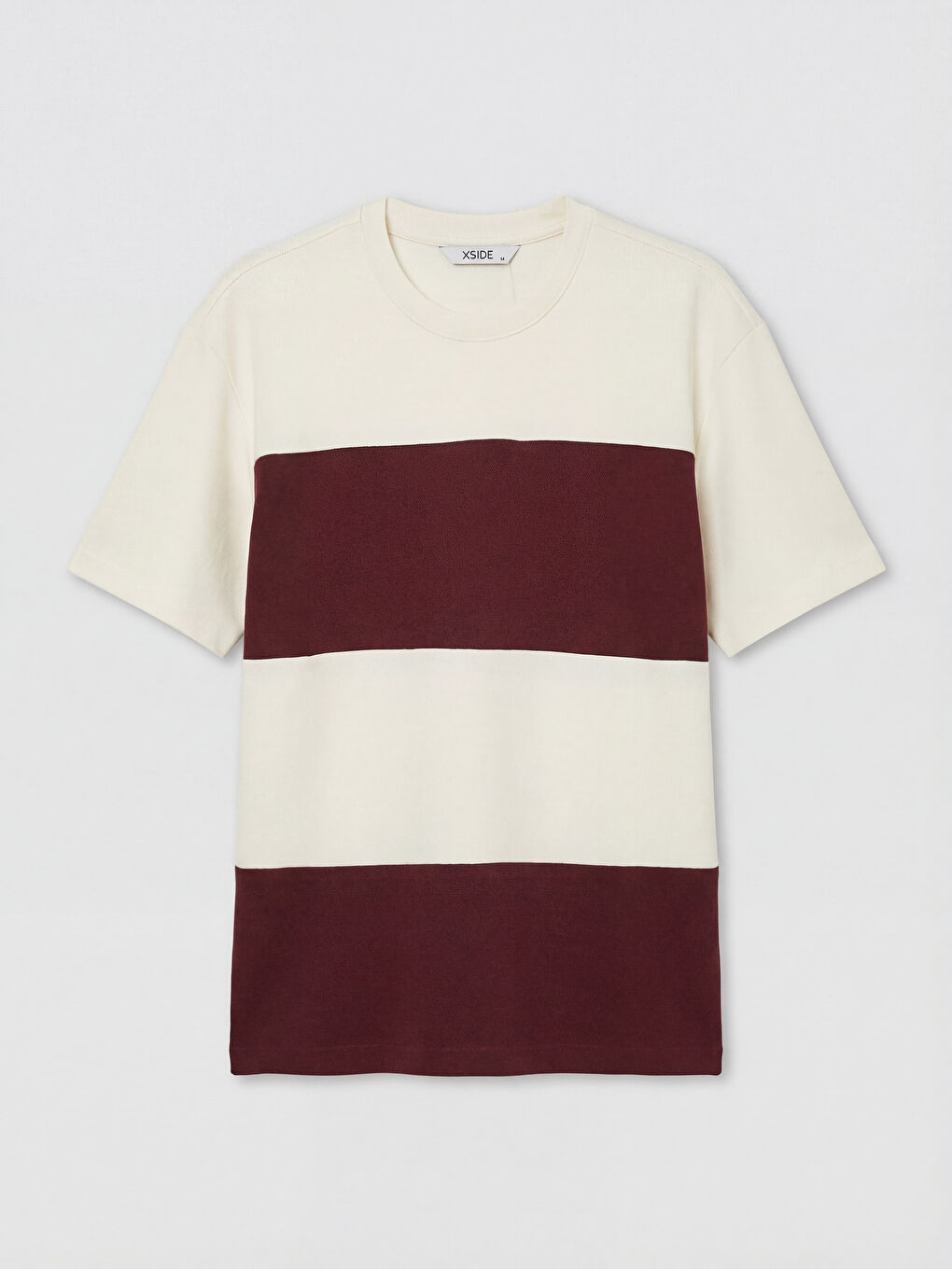 Bordo Bisiklet Yaka Renk Bloklu Erkek Tişört