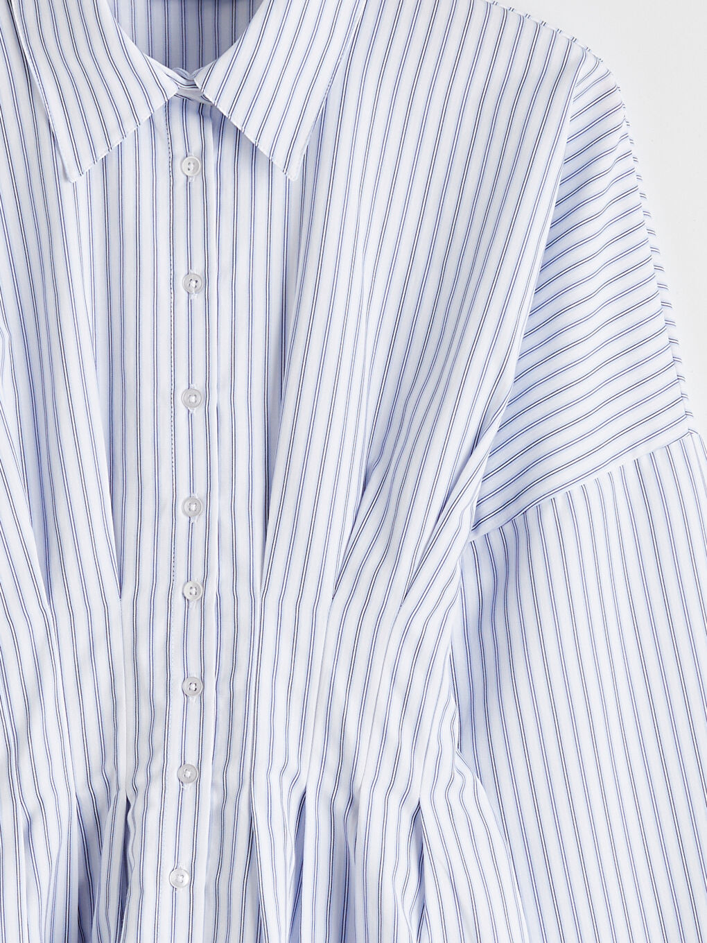 Mavi Çizgili Kadın Pileli Peplum Gömlek-5