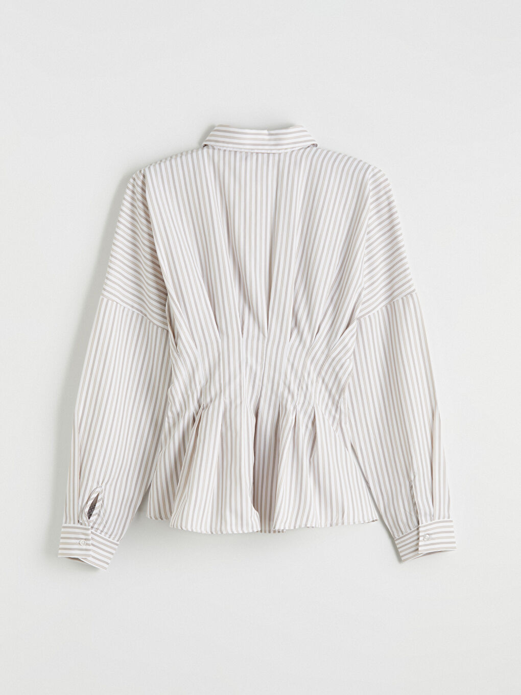 Kahverengi Çizgili Kadın Pileli Peplum Gömlek-1